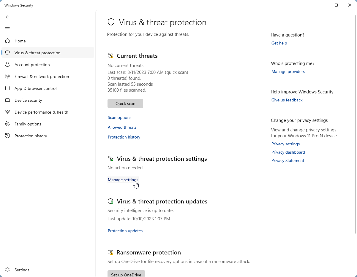 Windows Security screenshot